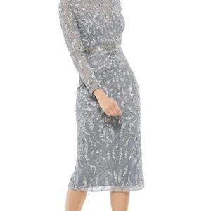 Mac Duggal Gray Sequin Long Sleeve Dress
